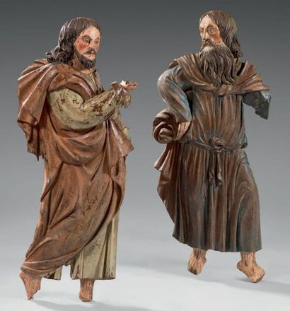 null Paire d'apôtres en bois sculpté polychrome.
Allemagne fin XVIème siècle. (Reprise...