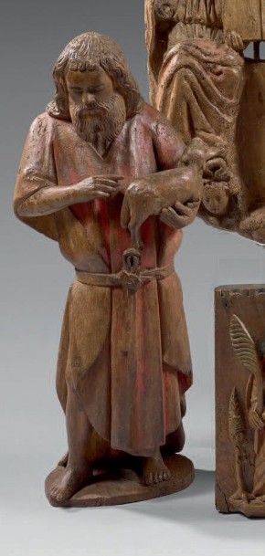 null Saint Jean-Baptiste en bois sculpté en ronde-bosse avec trace de polychromie....