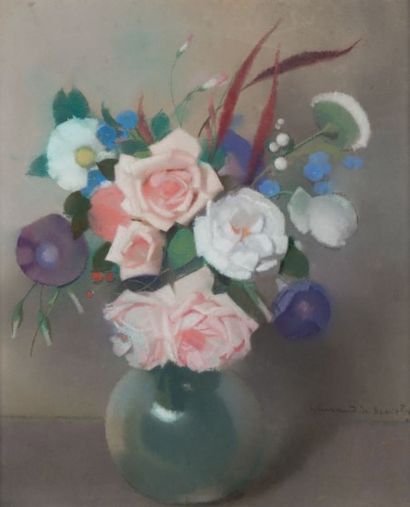 Lucien Victor GUIRAND DE SCEVOLA (1871 - 1950) Bouquet de fleurs variées
Pastel,...