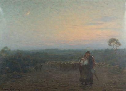 Jean LARONZE (1852 - 1937) Couple de bergers au clair de lune
Huile sur toile, signée...