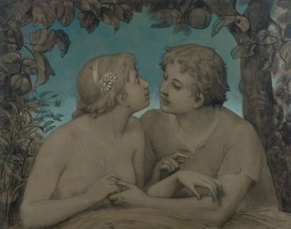 Bénédict MASSON (1819 - 1893) Le jeune couple
Huile sur toile, signée en bas à droite
65...