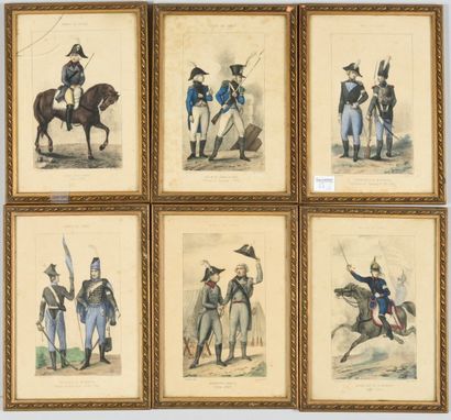 Armée de Condé (1792/1798) 
Six gravures par L. Baudron, encadrées; 20 x 14 cm.
Époque...