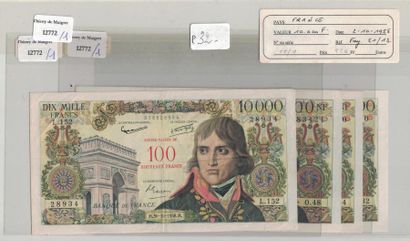 null Lot de 4 billets type Bonaparte. 10.000 F du 2/10/1958, TTB, nettoyé; 100 NF...