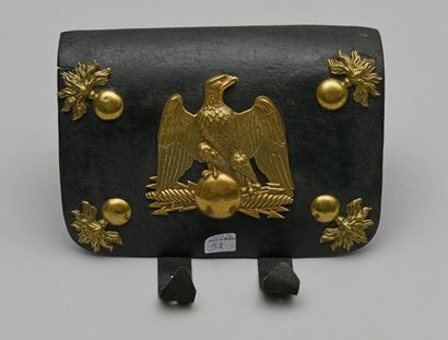 null Coffret de giberne d'infanterie en cuir noir verni, patelette au modèle de celles...