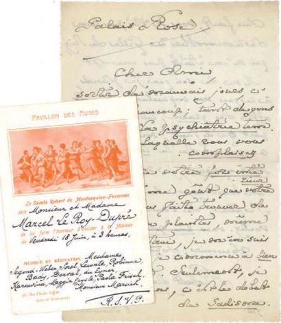 * MONTESQUIOU (Robert de) [1855-1921] Une L. A. S. et 3 cartes autographes, 1906-1910,...
