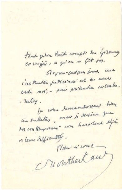 * MONTHERLANT (Henry de) [1896-1972] Une L. A. S., Paris, 14 mai 1945, à André GIDE;...