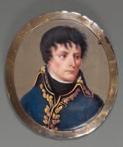 null Miniature ovale sur émail : Le général Bonaparte ; entourage en laiton doré...