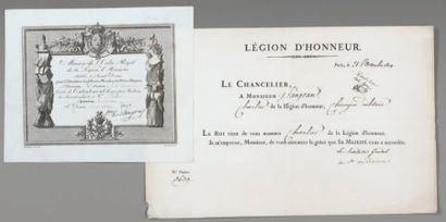 null Légion d'Honneur, un certificat pré-imprimé oblong (33 x 21 cm) signé du secrétaire...