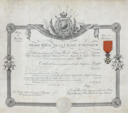 null Légion d'Honneur, diplôme, Château des Tuileries, 6 juin 1820. Vélin oblong...