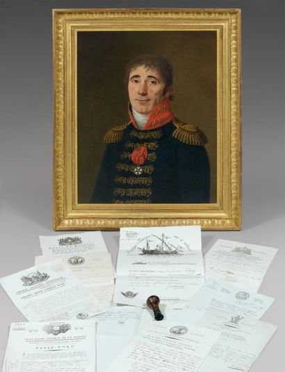null Souvenirs du capitaine de vaisseau Claude Vincent Polony (1756/1828) : - Huile...