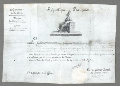 null Pension de veuve, Bonaparte, Alexandre Berthier et Hugues Maret. P. S. Paris,...