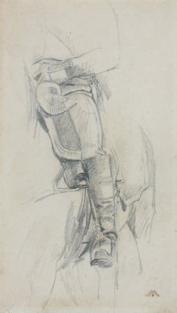 Ernest Meissonier (1815/1891), Étude au crayon monogrammée en bas à droite : "E M"...