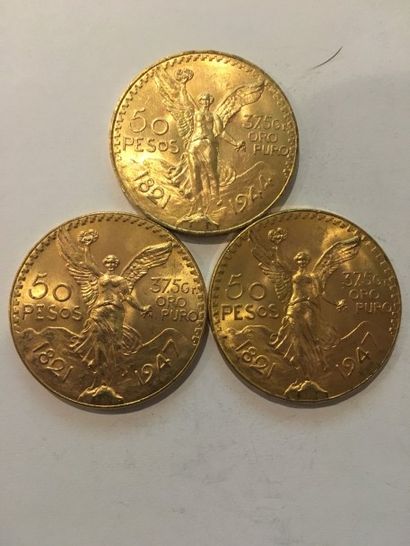 null NON VENU
3 pièces de 50 Pesos en or 1821/1947

Frais 8 % HT soit 9.6 % TTC
