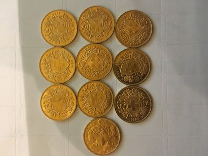 10 pièces de 20 Francs Suisse en or 

Frais...