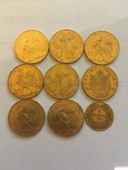 null 8 pièces de 20 Francs or et 1 pièces de 5 Francs or 

Frais 20 % HT soit 24...