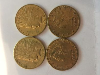 4 pièces de 10 dollars or de 1881-1909-1...