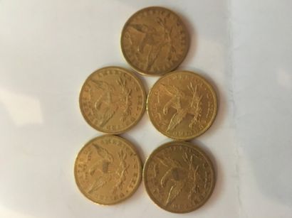 null 5 pièces de 10 dollars or de 1906, 1886, 1881, 1893 et 1901
 