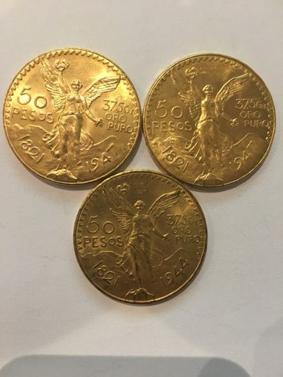 null NON VENU
3 pièces de 50 Pesos en or 1821/1947

Frais 8 % HT soit 9.6 % TTC