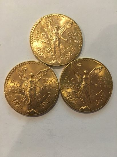 NON VENU
3 pièces de 50 Pesos en or 1821/1947

Frais...