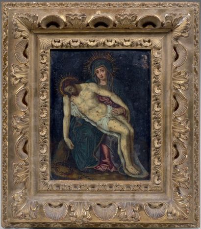Ecole Flamande vers 1630 Christ mort sur les genoux de la Vierge
Cuivre. Manques...