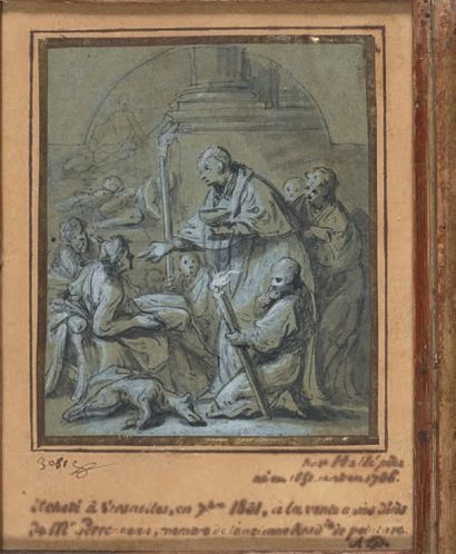 Claude Guy HALLE (Paris 1652- 1736) Saint Louis de Gonzague (?) donnant la communion...