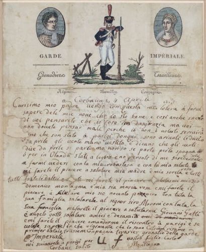 null Lettre de soldat de la garde impériale, grenadier tirailleur, datée de Courbevoie,...