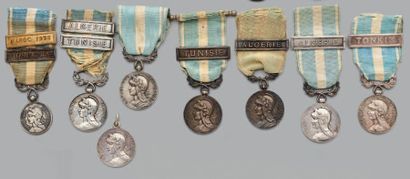 null Sept médailles coloniales en argent, modèle 1893 par Georges Lemaire, dont deux...