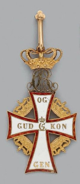 null Croix de commandeur de l'ordre du Dannebrog en or émaillée, au chiffre de Christian...