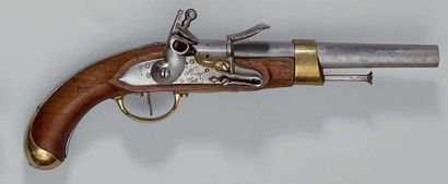 null Pistolet à silex de marine de type 1786, canon à pans puis rond poinçonné: “L”...