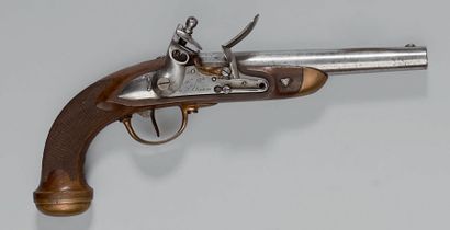 null Pistolet à silex d'officier modèle 1816, canon poli blanc poinçonné: “M” et...