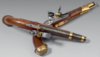 null Paire de pistolets à silex de garde du corps du Roi premier modèle 1814/1815,...