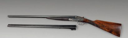 null Joli fusil artisanal Saint Etienne à platines, deux paires de canons juxtaposés...