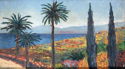 Georges LAPCHINE (1885-1950/51) Jardin sur la Côte d'azur Huile sur toile, signée...