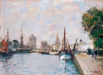 Paul Emile LECOMTE (1877-1950) Le port de la Rochelle Huile sur toile, signée en...
