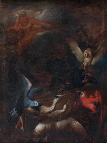 Giorgio DURANTI (Brescia 1685 - 1755) Jupiter parlant aux oiseaux Toile. Signé au...