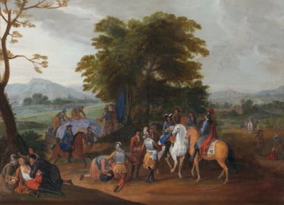 Ecole FRANCAISE du XVIIIème siècle, suiveur de Adam Frans van der MEULEN Officier...