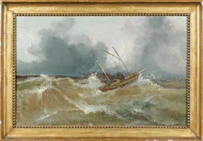 Emile GODCHAUX (Actif à la fin du XIXème siècle) Marine Sur sa toile d'origine 41...