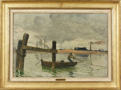 Frank Myers BOGGS (Springfield 1855 - Meudon 1926) Vue de port Sur toile d'origine....
