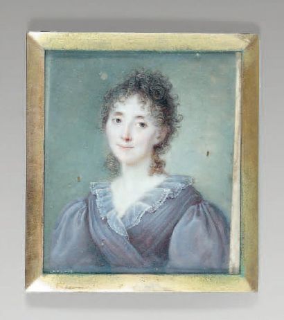 Ecole FRANCAISE du XIXème siècle Portrait de femme à la robe violette Gouache sur...