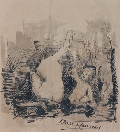 Pierre PUVIS de CHAVANNES (Lyon 1824 - Paris 1898) Etude de femme vue de dos et de...