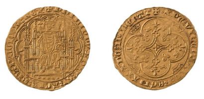 null Chaise d'or (17 juillet 1346). 4,70 g.
Le Roi assis sur un trône gothique, couronné,...