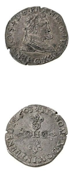 null HENRI IV (1589-1610) Demi franc. 1603. Poitiers.
D. 1212A. Flan large. Très...