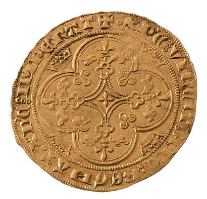 null Chaise d'or (17 juillet 1346). 4,70 g.
Le Roi assis sur un trône gothique, couronné,...