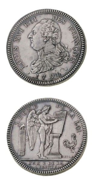 null CONCOURS de 1791 (Essais de l’écu) Épreuve en argent de l'Essai au buste drapé...