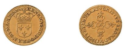 null HENRI IV (1589-1610) Piéfort en or du poids de 2 demi écus d'or du 1er type....