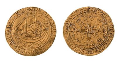 null HENRI VI, 1er règne (1422-1461) Noble d'or. 6,94 g. Londres.
Le Roi à mi-corps...