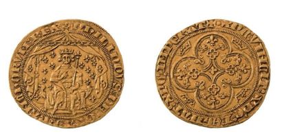 null Pavillon d'or (8 juin 1339). 5,04 g.
Le roi assis sur un trône, couronné, tenant...