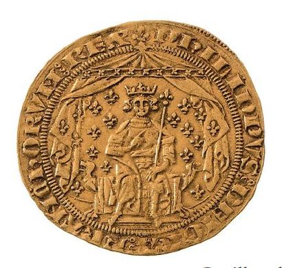 null Pavillon d'or (8 juin 1339). 5,04 g.
Le roi assis sur un trône, couronné, tenant...