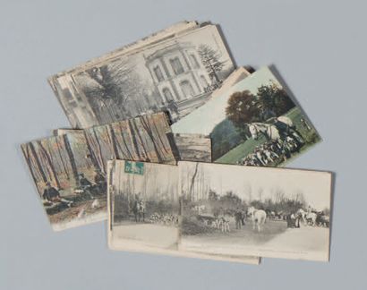 null Ensemble de 35 cartes postales anciennes de vénerie, certaines ayant circulé:...