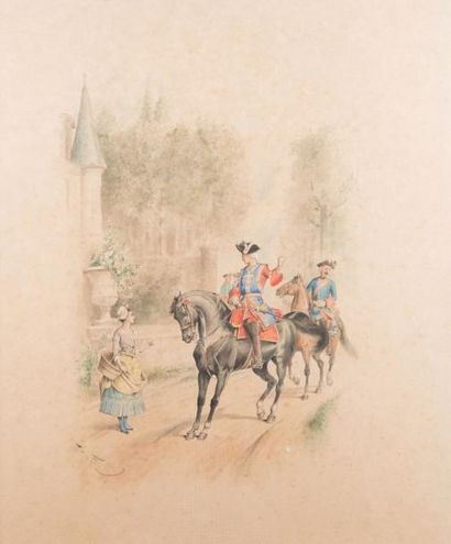 Henri de STA (1846 - 1920) 
Scène de chasse à courre
Aquarelle sur papier signée...